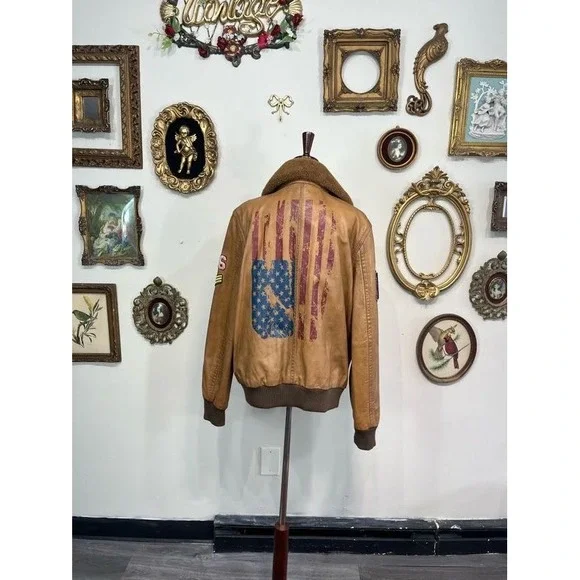 Wilson's Vintage USA Leather Flight Jacket Apollo 11 Patches XXL - Picture 3 of 6